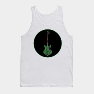 Tiled Pixel Memphis Green Guitar in a Black Circle Tank Top